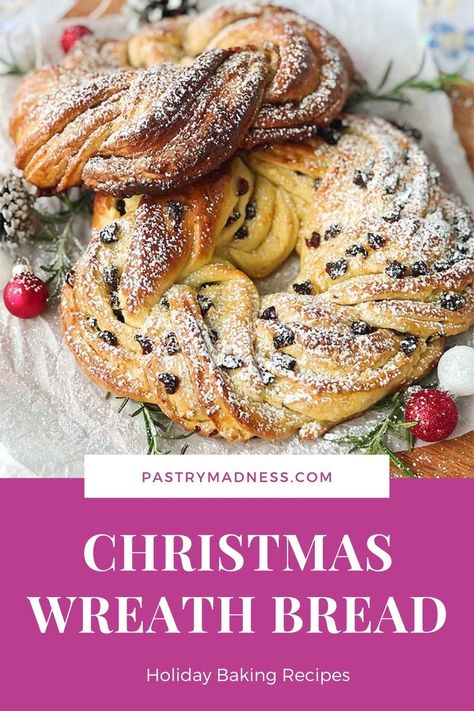 Christmas Sweet Bread Wreath, No Knead Christmas Bread, Christmas Braided Bread, Wreath Bread Christmas, Bread Machine Christmas Bread, Braided Bread Wreath, Christmas Yeast Bread Recipes, Christmas Wreath Bread Recipe, Holiday Breads For Gifts