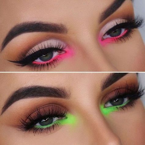 Ter uma renda mensal de até 3 mil reais ,sendo uma profissional da área de maquiagem. Neon Eyeshadow, Neon Makeup, Eye Makeup Pictures, Green Makeup, Eye Makeup Designs, Colorful Eye Makeup, Creative Eye Makeup, Stage Makeup, Festival Makeup