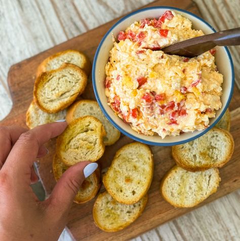 This simple pimento cheese recipe uses cream cheese, mayo, cheddar cheese and pimentos to make a delicious southern spread that's perfect for crostinis or pimento cheese sandwiches! It makes for a great appetizer or simple lunch. Get the full recipe on the blog at kirstenturk.com Pimento Cheese Recipe Easy, Pimento Cheese Recipe, Pimento Cheese Sandwiches, Recipe With Cream Cheese, Pimento Cheese Recipes, Simple Lunch, Pimento Cheese, Cream Cheese Recipes, Easy Entertaining