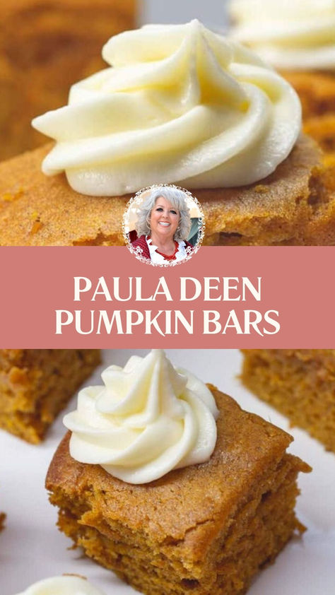 Paula Deen Pumpkin Bars Paula Deen's Pumpkin Bars, Paula Dean Pumpkin Bar, Pumpkin Bread Bars, Pumpkin Bars Paula Deen, Easy Pumpkin Puree Desserts, Easy Pumpkin Puree Recipes, Can Pumpkin Recipes Easy, Paula Dean Pumpkin Bars, Canned Pumpkin Recipes Dessert