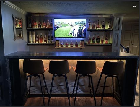 Basement Bar Setup, Sports Bar Ideas For Home, Home Bar And Games Room, At Home Bar Ideas Small Spaces, Bar In Garage, Under Bar Counter Ideas, Basement Sports Bar Ideas, Bar Room Ideas, Diy Indoor Bar