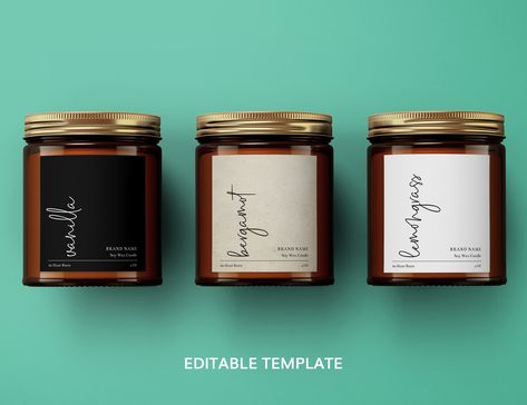 Candle Labels Ideas Glass Jars, Modern Candle Label, Natural Candle Lable, Minimal Candle, Candle Tin Labels, Label Candle, Minimal Candles, Amber Jar Candle Labels, Diy Candle Labels