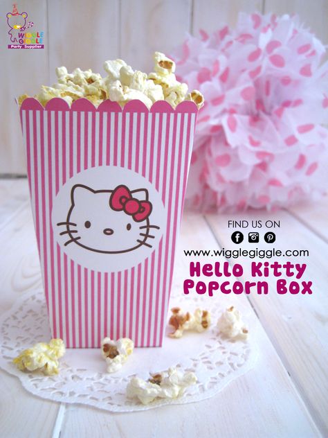 Hello Kitty Popcorn Box. Visit us at www.wigglegiggle.com Hello Kitty Popcorn, Disney Bujo, Birthday Looks, 17 Birthday, Ideas Fiesta, Hello Kitty Birthday Party, Kitty Party, Hello Kitty Party, Hello Kitty Birthday