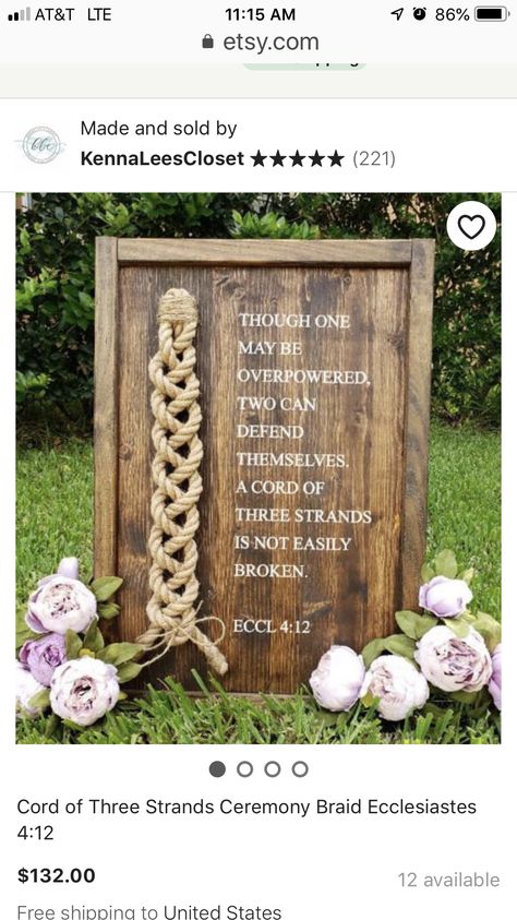 Braided Rope Tattoo, 3 Strand Cord Tattoo, Braid Tattoo Rope, Three Strand Cord Tattoo, Rope Braiding Ceremony, A Cord Of Three Strands Wedding Signs, A Strand Of Three Cords Marriage, Crafty Fashion, Rope Tattoo