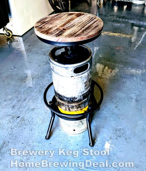 Brewery Keg Stool #homebrew #keg #stool #bar #brewing #beer #brewery #chair #idea Beer Barrel Ideas, Keg Table, Beer Keg Ideas, Brew Stand, Stool Diy, Bike Garage, Brewery Bar, Barrel Ideas, Beer Kit