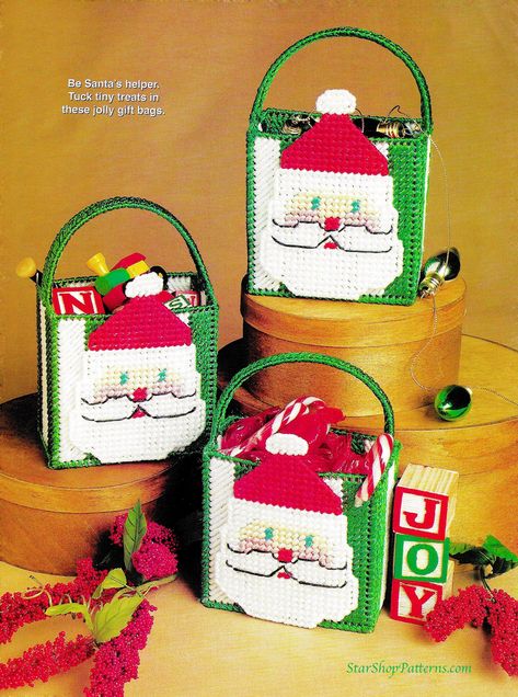 Vintage Plastic Canvas Pattern Book PDF • Mini Santa Gift Bag Pattern • Christmas Tree Basket Pattern • Plastic Canvas Candy Basket Pattern by StarShopPatterns on Etsy Christmas Tree Basket, Santa Gift Bags, Gift Bag Pattern, Christmas Tree In Basket, Tree Basket, 12 Days Of Xmas, Canvas Gift Bag, Plastic Canvas Books, Plastic Canvas Pattern