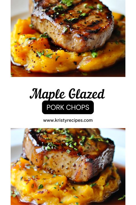 Looking for a quick and flavorful dinner idea? These Maple Glazed Pork Chops are cooked to perfection and paired with velvety butternut squash mash. Ready in under 30 minutes, it’s a meal the whole family will love! #QuickMeals #PorkChopsDinner #ButternutSquashMash #FamilyDinnerIdeas #MapleGlazed Pork Chop Butternut Squash, Whole 30 Pork Chops, Pork Butternut Squash, Butternut Mash, Maple Glazed Pork Chops, Glazed Pork Chops Recipes, Creamy Butternut Squash, Flavorful Dinner, Glazed Pork Chops