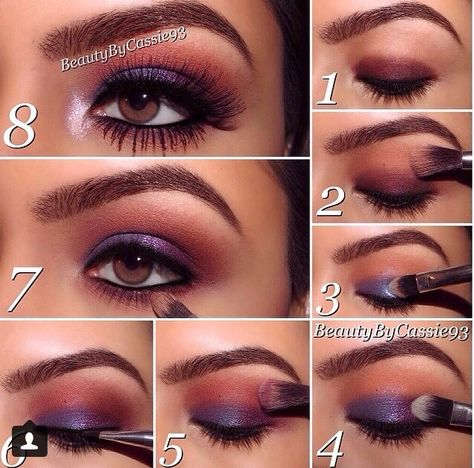 Purple Eyeshadow Hooded Eyes, Eyeshadows Ideas, Purple Smokey Eye Tutorial, Purple Smokey Eye Makeup, Purple Eye Makeup Tutorial, Very Thick Hair, Gold Smokey Eye, Purple Smokey Eye, Purple Eye Makeup