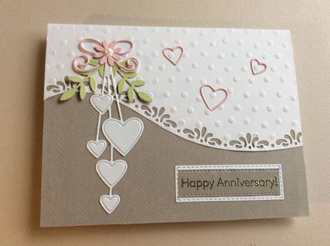 Wedding Anniversary Cards To Make, Anniversary Card Designs Handmade, Wedding Card Scrapbook, 60th Wedding Anniversary Card Ideas, Wedding Card Making Ideas, Wedding Thank You Cards Handmade, Stampin Up Many Hearts Dies Cards, Handmade Wedding Shower Cards, Bridal Shower Greeting Card