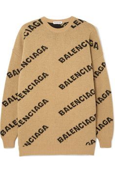 Balenciaga - Oversized Intarsia Wool-blend Sweater - Beige Baseball Jacket Outfit, Balenciaga Sweater, Balenciaga Style, Balenciaga Logo, Logo Knit, Skirt Shoes, Eyes Model, Oversized Jacket, Sweater Material