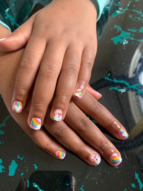 Poly Gel Nails For Kids, Children Nails Designs For Kids, Kid Press On Nails, Yellow Gel Polish, School Nail Art, Unicorn Nails Designs, Kids Nail Polish, Kids Nail Designs, Nail Polish Kit