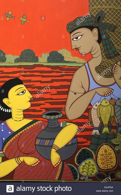 Download this stock image: folk art in Bangladesh - E4JPAA from Alamy's library of millions of high resolution stock photos, illustrations and vectors. Jamini Roy, Phad Painting, Home Paintings, Rajasthani Painting, Canvas Art Painting Abstract, Hoop Wall Art, Bengali Art, Folk Art Paintings, Identity Project