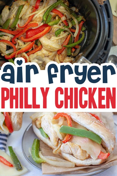 These Philly chciken sandwiches are cooked in the air fryer and served soft and warm. A great sandwich experience! Philly Stuffed Peppers, Chicken Philly Cheesesteak, Philly Sandwich, Chicken Cheesesteak, Chicken Philly, Low Calorie Chicken, Philly Food, Frozen French Fries, Air Fried Food