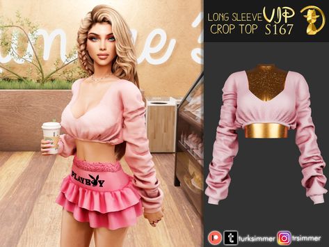 Sims 4 Cc Playboy, Barbie Crop Top, Pink Two Piece Set, Sims 4 Black Hair, Pink Ruffle Dress, Free Sims 4, Sims 4 Body Mods, Tumblr Sims 4, Sims 4 Dresses