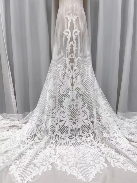 Wedding Dresses Images, White Lace Fabric, Beaded Lace Fabric, Nigerian Lace, Embroidered Lace Fabric, Ivory Bridal, African Lace, Sequins Embroidery, Chantilly Lace