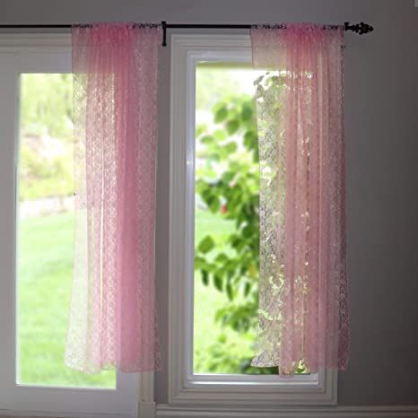 lovemyfabric Floral Lace Window Curtain Panel Light Pink Sheer Lace Bedroom Kitchen Dining Room Bathroom Classroom Diner Window Decor (58" Wide) (48" Tall) Lace Bedroom, Lavender Curtains, Lace Window, Curtains Width, Sheer Curtain Panels, Lace Table, Photo Booths, Lace Tablecloth, Lace Curtains