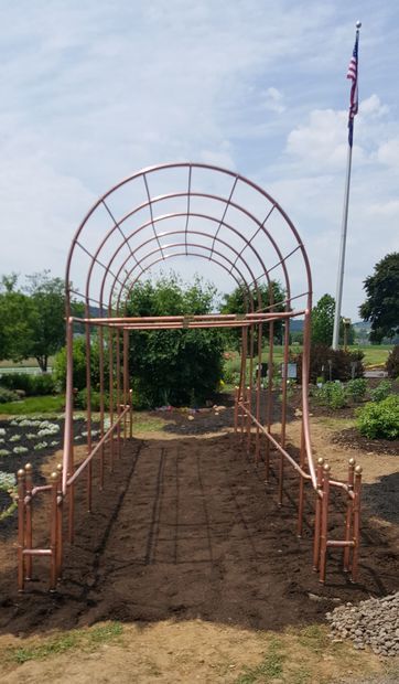 Garden Retaining Wall, Backyard Garden Landscape, Diy Trellis, Sensory Garden, Small Backyard Gardens, Garden Arches, Trellis Design, Diy Pergola, Copper Pipe