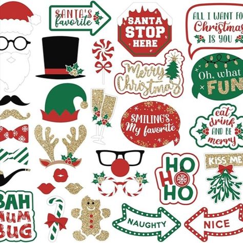 Fully Assembled Christmas Photo Booth Props - Set of 32 - Red, Green, and Gold Selfie Signs - Holiday Party Supplies & Decorations - Cute Xmas Designs with Real Glitter - Did we Mention no DIY? Christmas Party Photo Booth, Christmas Photo Booth Props, Christmas Party Photo, Christmas Photo Booth, Christmas Props, Photos Booth, New Year Photos, What Is Christmas, Fun Signs