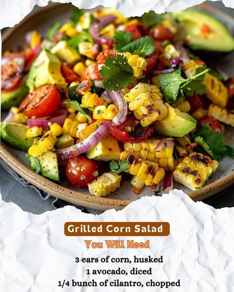 Cook every food - Grilled Corn Salad recipe  Grilled Corn... Grill Corn, Corn Salad Recipe, Grilled Corn Salad, Corn Salad Recipes, Red Grape, Ears Of Corn, Corn Salad, Red Grapes, Corn Salads