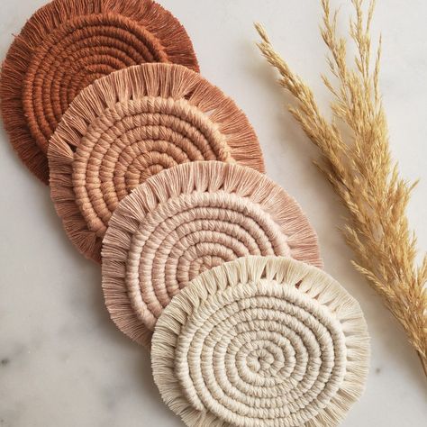 Beautiful neutral boho coasters Coaster Photography Ideas, Macrame Photography, Coaster Photography, Cozy Items, Boho Coasters, Macrame Crafts, Macrame Home, Macrame Coasters, Macrame Home Decor