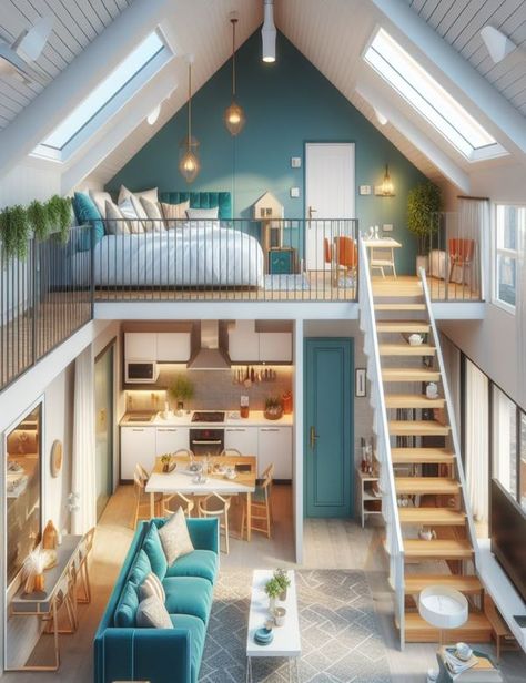 Loft Type House, Second Floor House Design, Small Loft Apartment, Loft Homes, Loft House Design, Mini Loft, Shed To Tiny House, House Layout Plans, Architectural House Plans