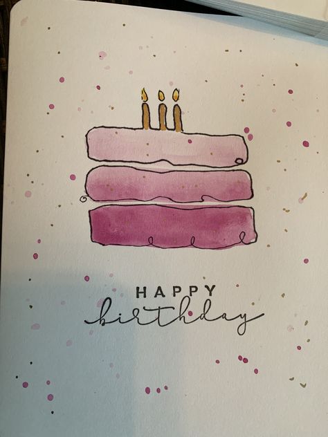 Watercolor Bday Cards For Men, Easy Watercolour Card, Watercolor Art Birthday Card, Watercolor Birthday Cards Diy, Happy Birthday Watercolor Card, Watercolor Birthday Card Ideas, Birthday Watercolor Card, Watercolor Happy Birthday, Paintings Easy