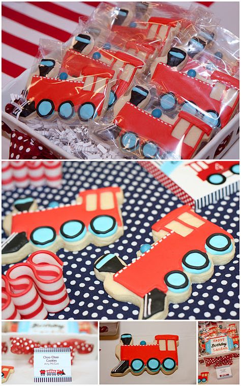 4th Birthday Train Party | Some great ideas for a train party Train Theme Party, Train Theme Birthday Party, Train Cookies, Thomas The Train Birthday Party, Thomas Birthday, Birthday Wishes For Son, Trains Birthday Party, Train Party, Train Birthday