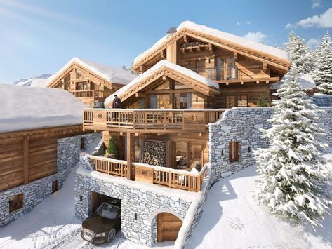 Chalets Celenia - 5 Bed Chalet | Meribel, Three Valleys, France Winter Chalet Exterior, Modern Ski Chalet Exterior, Mountain Chalet Exterior, Chalet Exterior Design, Swiss Chalet House Exterior, Chalet Design Exterior, Chalet Balcony, Modern Chalet Architecture, Ski Chalet Exterior