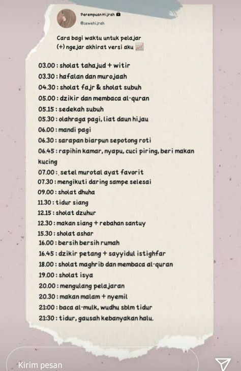 Jadual Belajar Aesthetic, Jadwal Harian Produktif, Daily Routine Schedule Muslim, Islamic Timetable, Jadwal Harian, Wallpaper Ayat, Capricorn Design, Daily Routine Schedule, Ayat Kursi