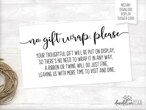 No Wrapping Bridal Shower Gifts, Display Bridal Shower Wording, Baby Shower Open Gift Display Ideas, Gift Card Bridal Shower Wording, No Registry Baby Shower Wording, Display Shower Wording, No Wrap Shower Wording, Unwrapped Baby Shower Gifts Display, Unwrapped Shower Invite