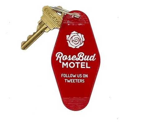 A RoseBud Motel keychain any Schitt's Creek fan will cackle at, followed by their best "Follow us on tweeters!" impression of Alexis. Rosebud Motel, Motel Key, Red Keychain, Vintage Motel, Selfie Ring Light, Schitts Creek, Key Tags, Rose Gift, Gifts Under 10