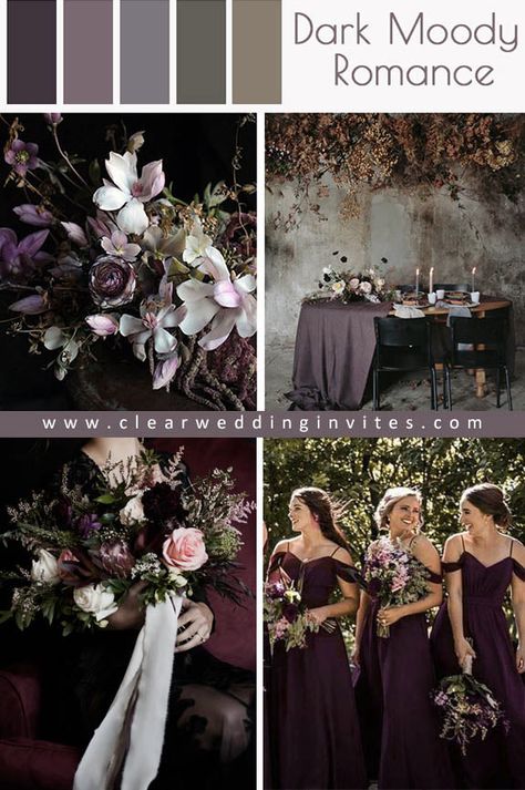 3 Mauve&Plum Ideas: Great for Your Fall or Winter Wedding – Clear Wedding Invites Wedding Plum Color Schemes, Emerald Plum And Burgundy Wedding, Moody Mauve Wedding, Plum Fall Wedding Colors, Purple October Wedding, Dark Plum Wedding Colors, Plum Winter Wedding, Dark Romance Wedding Color Palettes, Dark Plum Wedding