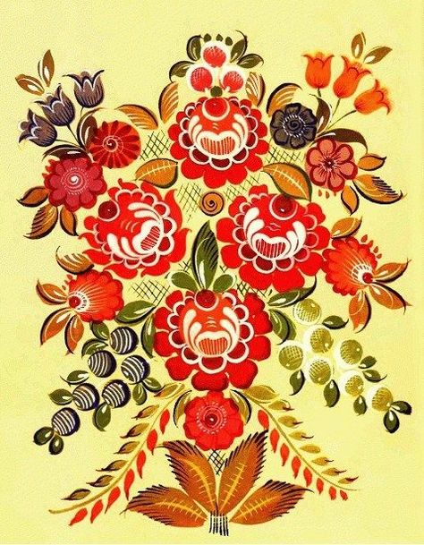 Gorodets Painting, Arte Folk, Russian Folk Art, Russian Painting, Folk Art Flowers, Folk Design, Scandinavian Folk Art, Russian Folk, Folk Embroidery