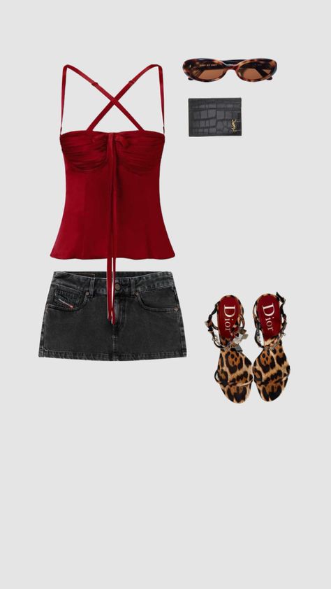 Highschool Party Outfit, Highschool Party, La Outfits, Cute Outfit Ideas, Outfit Layout, Trendy Summer Outfits, Going Out Outfits, Red Top