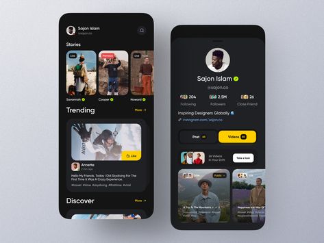 Social Media App by Sajon on Dribbble Profile App, Social App Design, Mobil Design, App Design Layout, Photo Editor App, Desain Ui, Android Design, Drinks Packaging Design, Mobile App Design Inspiration