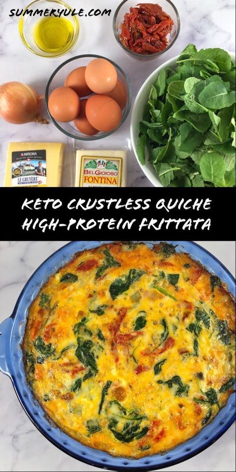 Is crustless quiche keto friendly? This low calorie high protein frittata definitely is! Choosing this keto crustless quiche recipe eliminates the refined grains and (most) added oils typical of quiche egg dishes. This move cuts calories and carbs, making this a protein-powered breakfast that supports weight loss goals. Make this frittata the night before, and you'll have a convenient, healthy breakfast ready for the whole family in the morning. #healthyrecipes Protein Frittata, High Protein Quiche, Protein Quiche, Keto Crustless Quiche, Quiche Keto, Keto Frittata, Low Carb Frittata, Crustless Quiche Recipe, Breakfast Calories