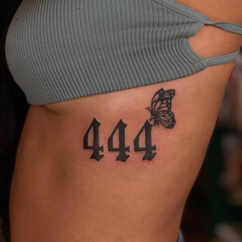 Hidden Tattoo For Women, Tattoo And Their Meanings, 444 Tattoo Collarbone, Dark Skin Tattoo Ideas, 444 Neck Tattoo, 444 Meaning Tattoo, Tattoo Ideas Female Neck, 444 Tattoos, 444 Tattoo Meaning