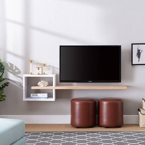 8 Floating TV Stands to Level Up Your Entertainment Setup Wall Mounted Media Console, Media Shelf, Floating Tv Stand, Floating Tv, Tv Shelf, Living Room Tv Unit Designs, Living Room Tv Unit, Tv Wall Design, Tv Unit Design