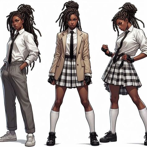 High School Character Design, School Character Design, Black Female Character Design, Concept Art Reference, Character Outfit Ideas, Webtoon Characters, Character Artist, Black Comics, Black Cartoon Characters