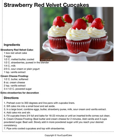 Strawberry Red Velvet Cupcakes, Red Velvet Cupcakes Recipe Easy, Baking Recipes Written, Strawberry Cupcakes Recipes, Cupcake Recipes Red Velvet, Best Red Velvet Cupcake Recipe, Strawberry Cupcake Recipe, Strawberry Cupcakes Recipe, Couples Running