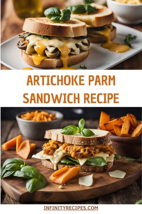 Here's a delicious recipe for an Artichoke Parmesan Sandwich. This sandwich features a flavorful artichoke spread and is topped with melted Parmesan cheese. Enjoy! Ingredients Fruits and vegetables • 8 oz Artichoke hearts • 1 tsp Garlic • 1 cup Spinach, frozen Condiments • 1/2 cup Mayonnaise Breads and pastries • 1 French bread loaf Dairy products • 8 oz Cream cheese • 1 cup Mozzarella cheese • 1 cup Parmesan cheese • 1/2 cup Sour cream Artichoke Sandwich, Parmesan Sandwich, Breads And Pastries, French Bread Loaf, Bread Loaf, Provolone Cheese, Artichoke Hearts, Sandwich Recipe, Dairy Products