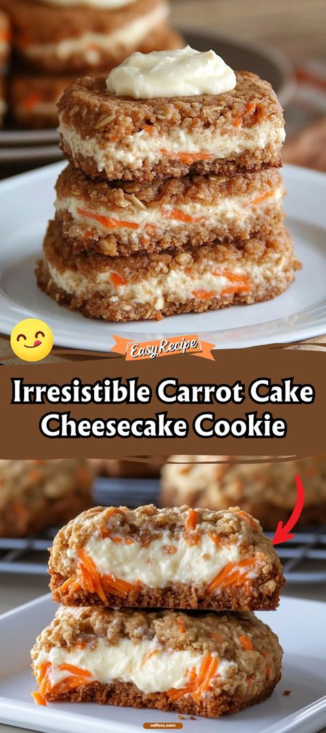 Imagine the flavor of a carrot cake and the creaminess of a cheesecake packed into one irresistible cookie. These Carrot Cake Cheesecake Cookies are as delightful as they are unique. #CarrotCakeCookie #CheesecakeDelight #BakeUnique Carrot Cake Pie, Cake Stuffed Cookies, Recipe For Carrot Cake, Carrot Cake Cheesecake Recipe, Delicious Cookies Homemade, Cheesecake Cookie, Single Cookie, Chicken Cake, Stuffed Cookies