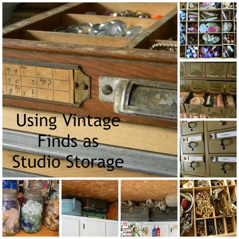 Ephemera Storage, Vintage Craft Room, Tool Shelf, Shelf Ladder, Art Studio Storage, Ladder Shelves, Studio Storage, Small Parts Organizer, Craft Supply Storage