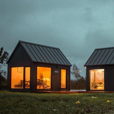 prefab timber 'my cabin' is a modular getaway with scandinavian aesthetics Scandinavian Prefab House, Prefabricated Cabins, Prefabricated Structures, Scandinavian Cabin, Modular Cabins, Timber Cabin, Prefab Cabins, A Frame Cabin, Cabin Design