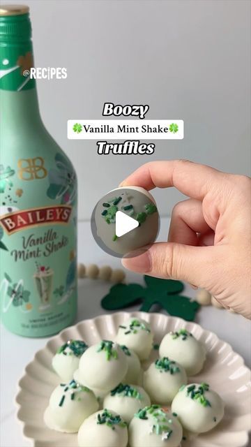 Baileys Vanilla Mint Shake Recipes, Irish Whiskey Truffles, Baileys Irish Cream Chocolate Truffles, Boozy Shamrock Shake With Baileys, Bailey’s Irish Cream Recipes, Mint Shake, White Chocolate Truffles, Boozy Desserts, Luck Of The Irish