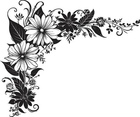 Fanciful Corner Embellishments Black Vector Icon Textured Border Accents Decorative Black Logo Flower Corner Border Design, Line Art Flowers, Class Projects, Flower Border, Art Flowers, Bold Black, Border Design, Black Logo, Vector Icons