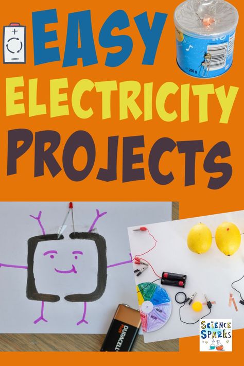 Collection of easy electricity projects for kids including a pencil circuit, play dough circuit, DIY torch and lemon battery. Fantastic first electricity experiments. Electricity Unit Study, Electricity Preschool Activities, Electricity Science Fair Projects Ideas, Science Electricity Project, Easy Circuit Projects, Battery Experiments For Kids, Electrical Energy Activities, Kids Inventions Projects For School, Electric Circuit Projects Kids