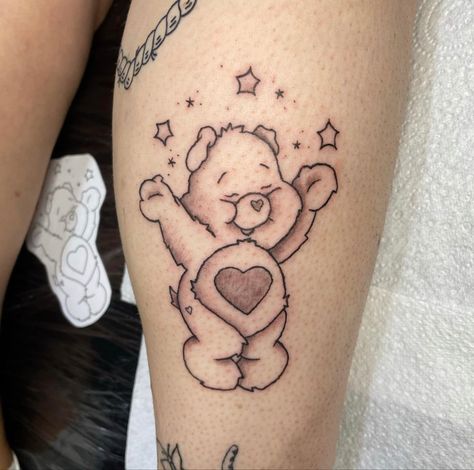 Care Bears tenderheart tattoo cute kawaii flash tattoo fine line Care Bear Tattoo, My Little Pony Tattoo, Care Bear Tattoos, 4 Tattoo, Cute Little Tattoos, Bear Tattoo, Stylist Tattoos, Poke Tattoo, Memorial Tattoos