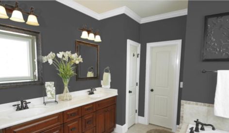 Charcoal gray is a bold color with depth and drama that is perfect for high contrast looks. While you might mistake some of the darker charcoals for b... | 11 Peppercorn by Sherwin Williams Studio Blue Green Sherwin Williams, Charcoal Paint Colors, Best Blue Green Paint Colors, Blue Green Paint Colors, Green Paint Colors Bedroom, Behr Blue, Green Bathroom Paint, Blue Green Paint, Blue Green Bathrooms