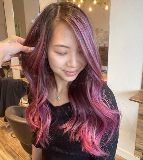 Pink / Purple Balayage | Glosty Colour For Long Hair, Edgy Hair Color, Purple Balayage, Bronde Balayage, Professional Hair Color, Blow Dry Hair, Long Hair Color, Hair Color Pink, Edgy Hair